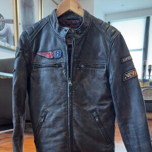 Superdry Endurance Road Trip Leather Jacket Men M Black Moto Biker V8
